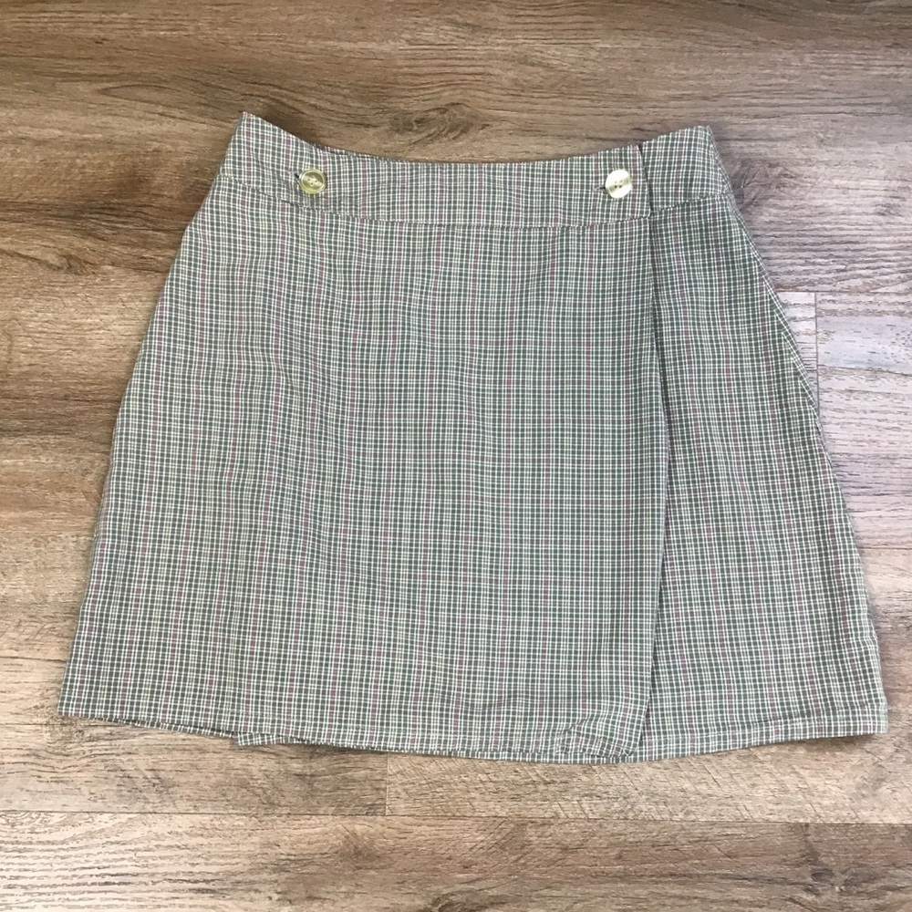 VINTAGE Y2K Gap Skirt Size 8 Mini Wrap Around Plaid Green White Pink